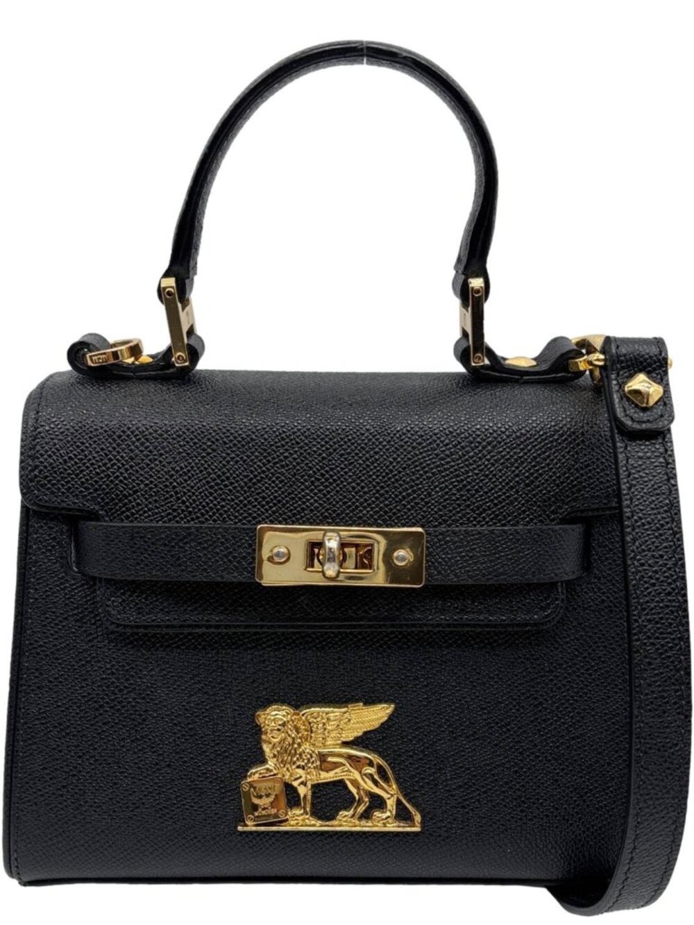 MCM RGB Story Mini Grained Leather Satchel Bag Black
